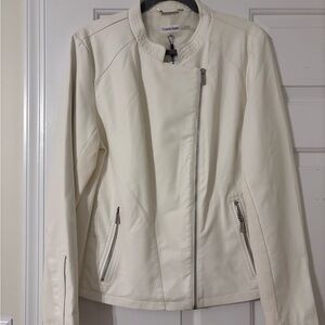 Calvin Klein Women's Cream Leather Jacket